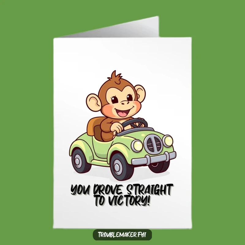 Free Printable Congrats Card: Monkey Races Toy Car, Funny Downloadable Gift