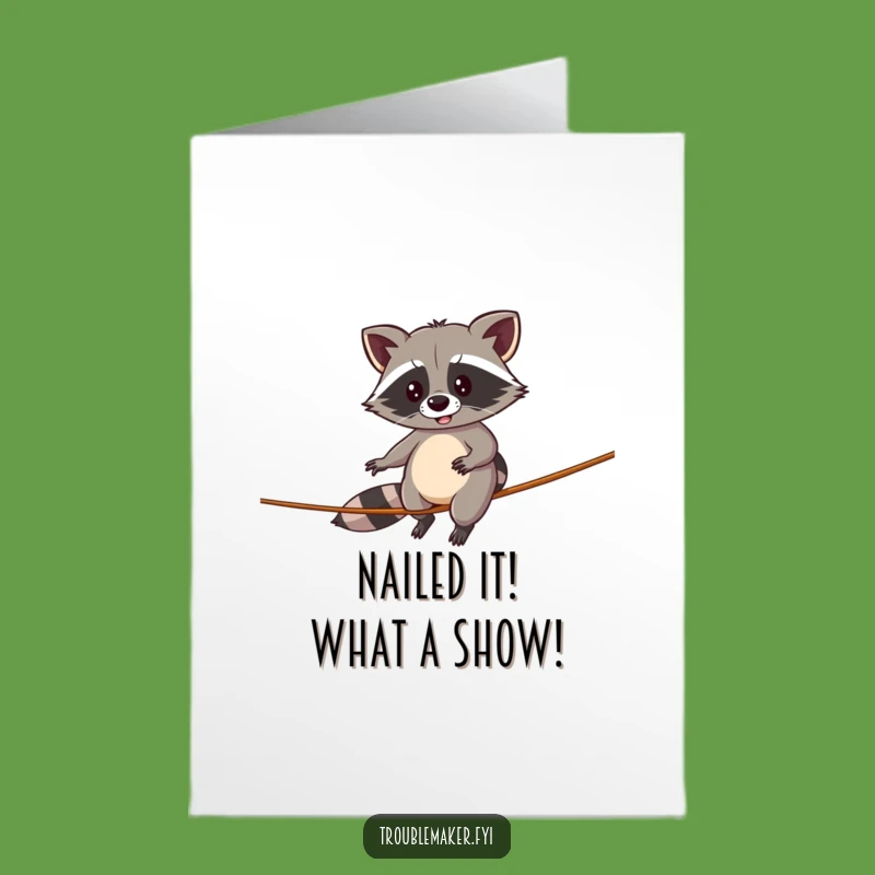 Free Printable Congrats Card: Raccoon Tightrope Walk, Funny Downloadable Greeting