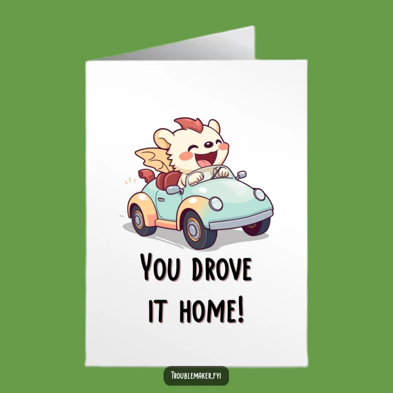 Free Printable Congrats Card: Creature Speeding Toy Car, Hilarious Downloadable Achievement Gift