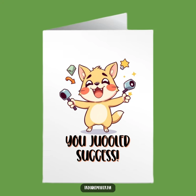 Free Printable Congrats Card: Juggling Critter - Funny Downloadable Gift for Winners