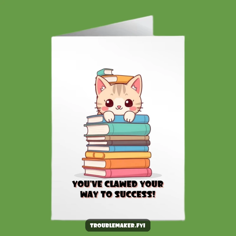 Free Printable Congrats Card: Mischievous Cat Behind Books Funny Downloadable Gift