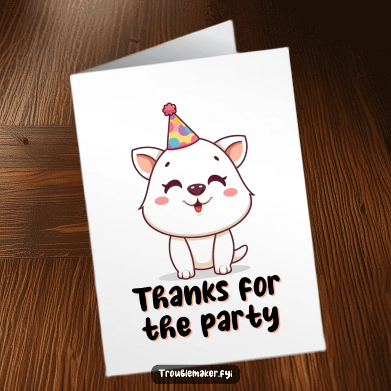 Funny Free Printable Thank You Card: Animal in a party hat offers thanks, a hilarious DIY gift.