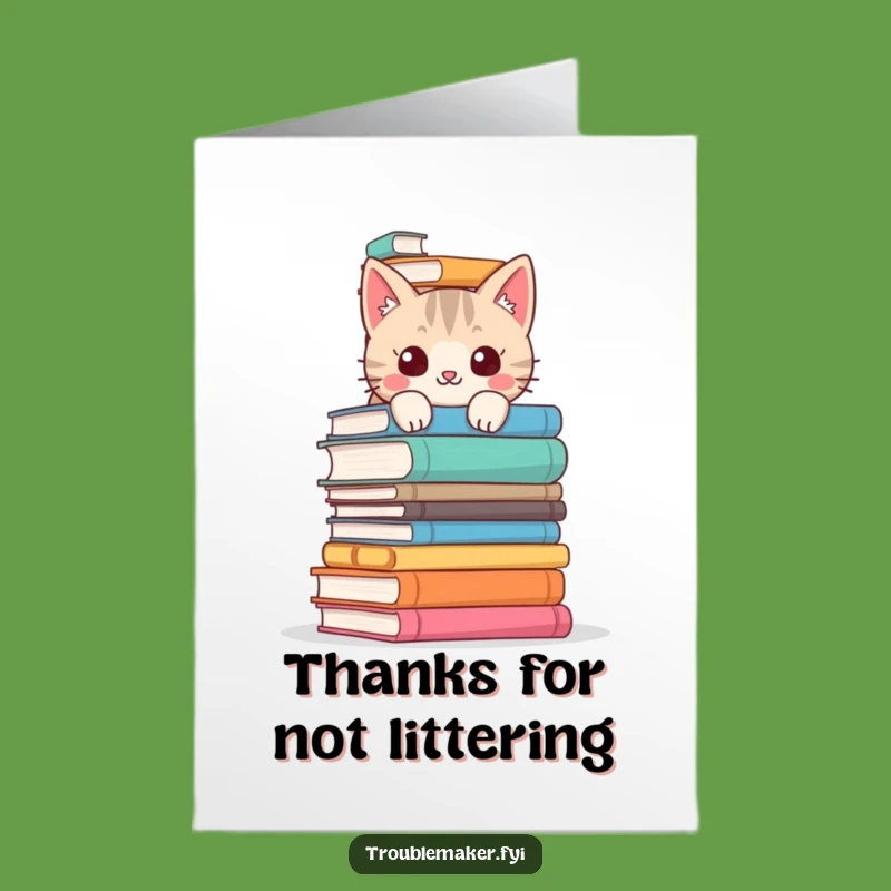 Free Printable Thank You Card: Cat Behind Books Funny Downloadable Gift