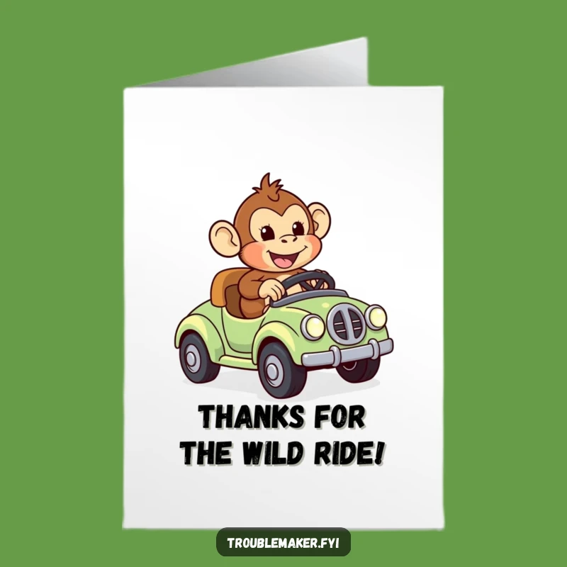 Free Printable Thank You Card: Monkey Races Toy Car, Funny Downloadable Gift