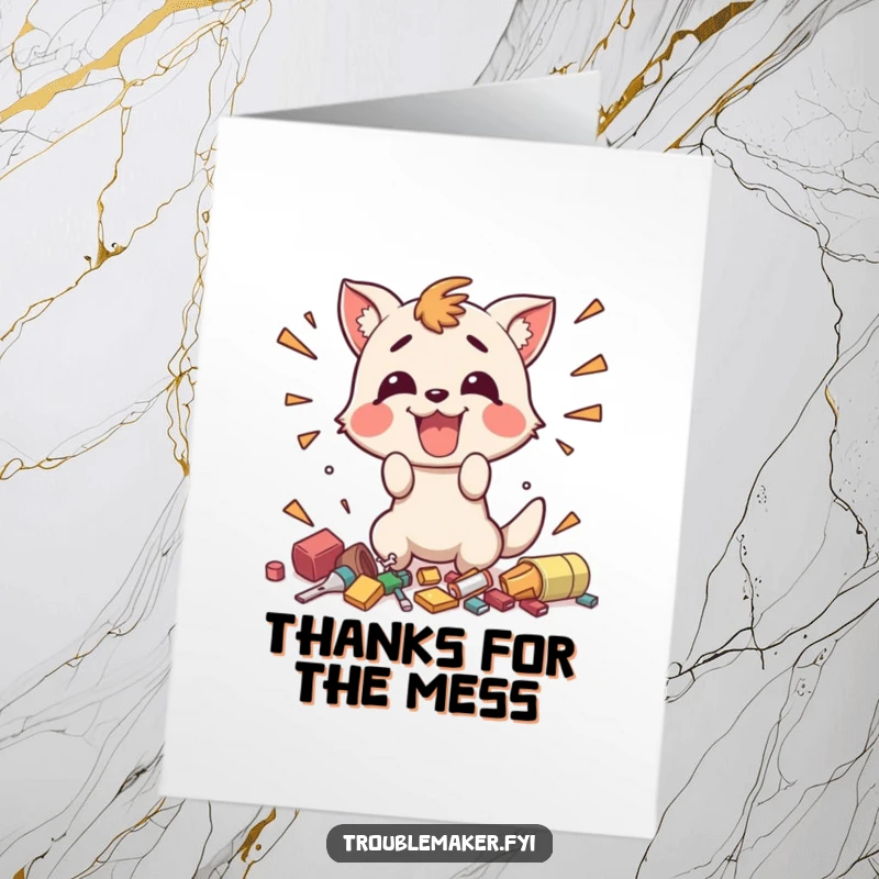 Funny Free Printable Thank You Card: Animal makes a mess to say thanks, a hilarious DIY gift.