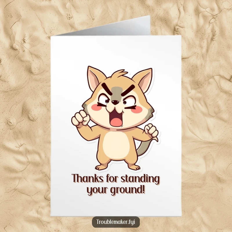 Funny Free Printable Thank You Card: A cartoon animal striking a comical pose of mock defiance, a humorous way to express gratitude.