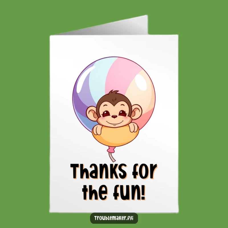 Free Printable Thank You Card: Monkey Balloon Thanks - Funny Downloadable Gift