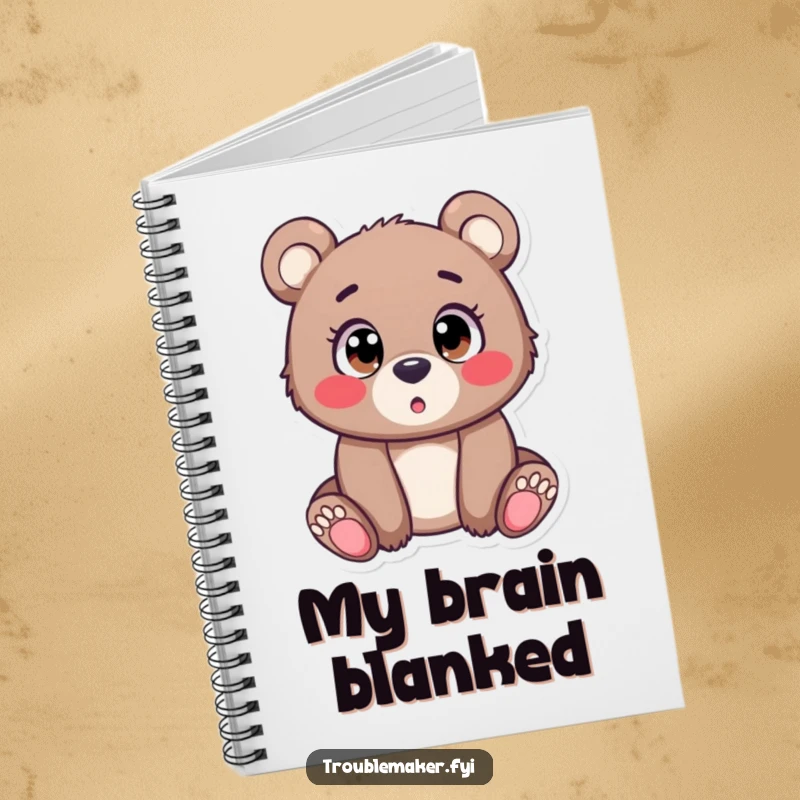 Funny Notebook cover with a bear cub's wide, surprised eyes, symbolizing the capture of sudden insights and moments of pure astonishment.
