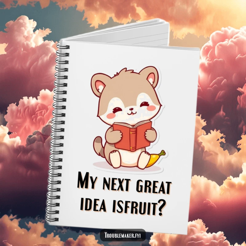 Funny animal character notebook, humorously swapping a book for a banana, ideal for jotting down witty notes.