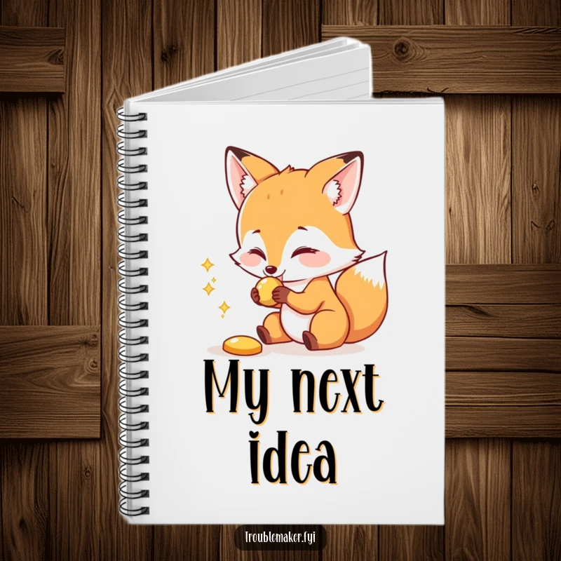 Funny notebook featuring a cunning fox playfully snatching a shiny object, perfect for jotting down brilliant ideas.