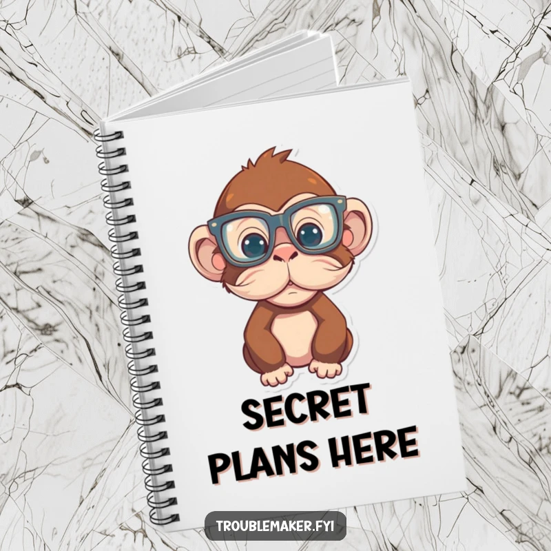 Funny Monkey Notebook with a primate in oversized glasses and a fake mustache, ready to record funny thoughts, perfect funny gift.
