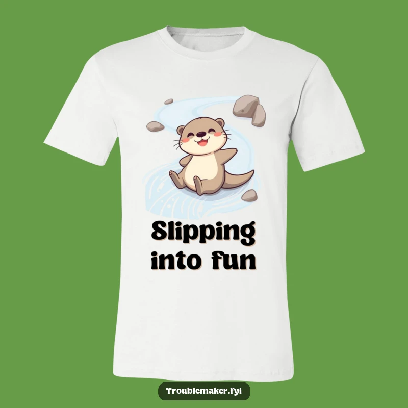 Funny Cheerful Otter Tee: Sliding River Character Shirt Gift