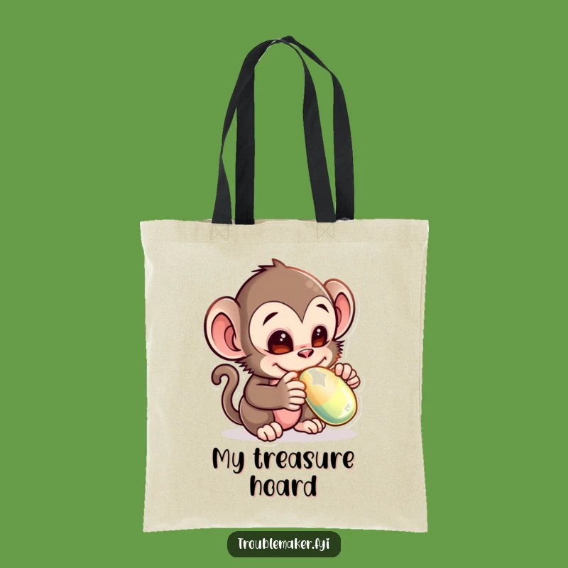 Funny Monkey Thief Tote Bag - Adorable Creature Stealing Shiny Object Carryall