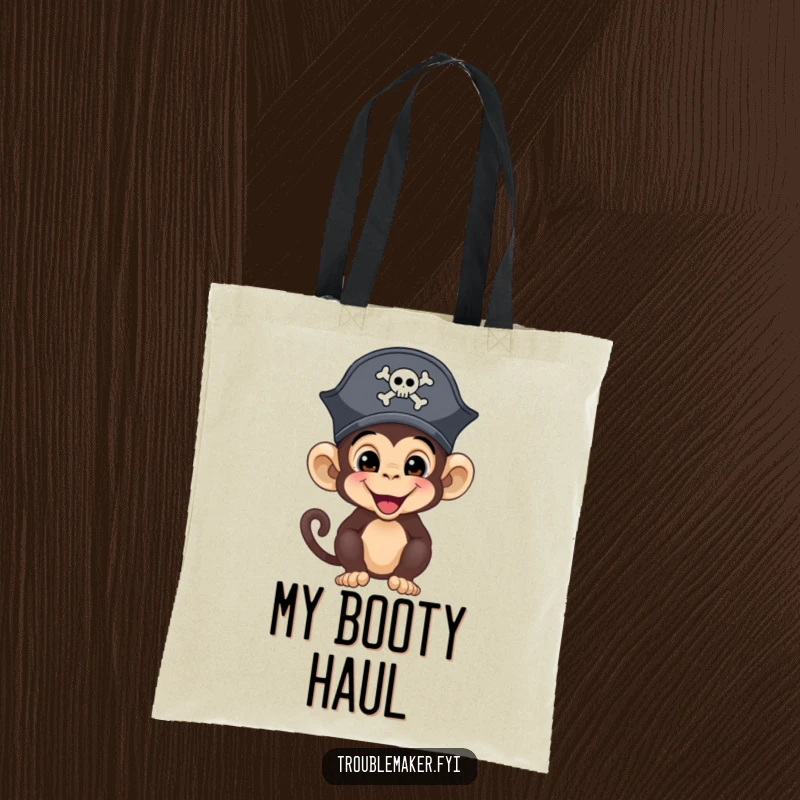 Funny pirate monkey with a hat, ready to plunder, depicted on a durable and stylish tote bag.