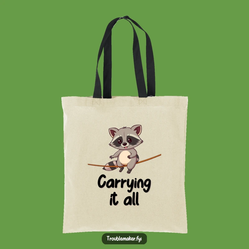 Funny Raccoon Tote Bag: Tightrope Walker, Stylish & Humorous Everyday Carry