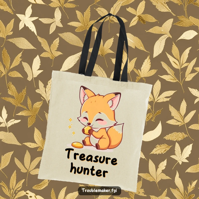 Funny tote bag showcasing a clever fox playfully snatching a shiny jewel, perfect for carrying essentials with a humorous twist.
